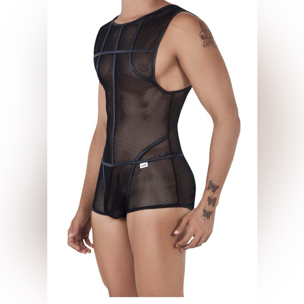 CandyMan 99528 Mesh Bodysuit Trunks Color Black. LG/XL